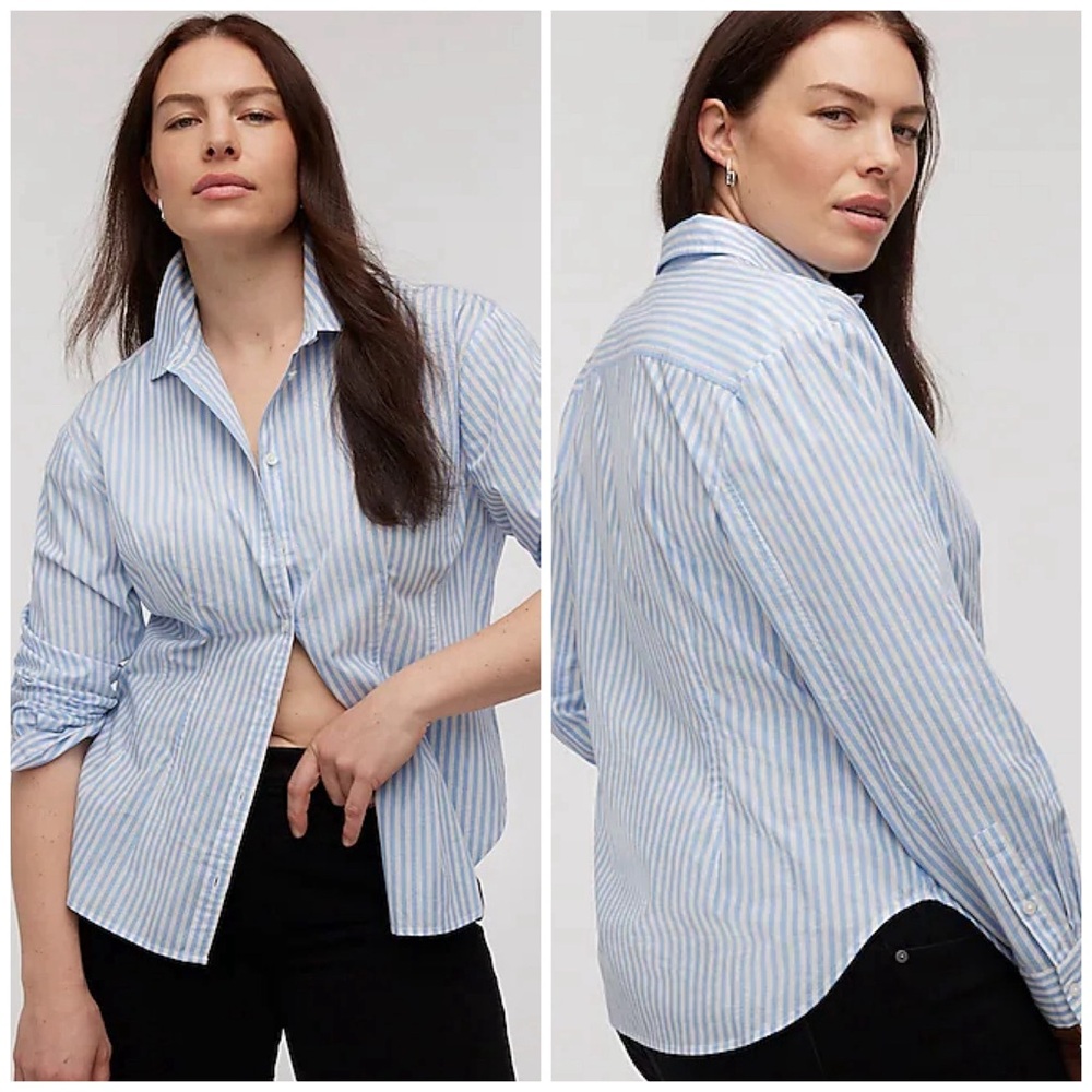 Madewell Darted Long-Sleeve Button-Up Shirt in Powder Blue Stripe NWT